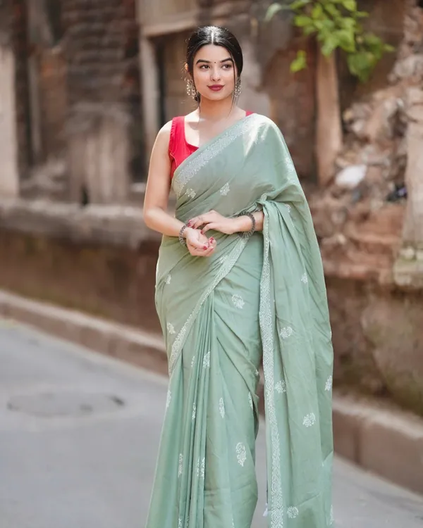 Bottle_Green_Color_Mulmul_Cotton_1_-_Minute_Ready_to_Wear_Saree_with_Pocket_and__Blouse_Piece