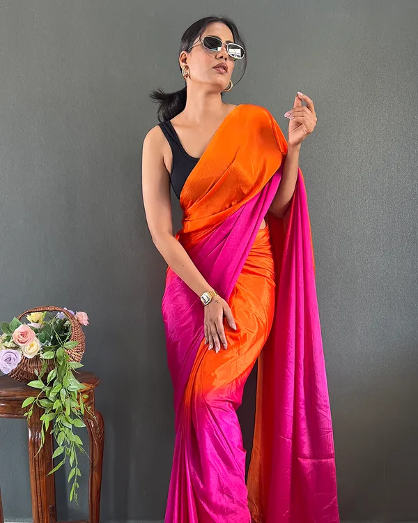 Orange_And_Pink_Color_1-Minute_Ready_To_Wear_Georgette_Saree_With_Blouse_Piece