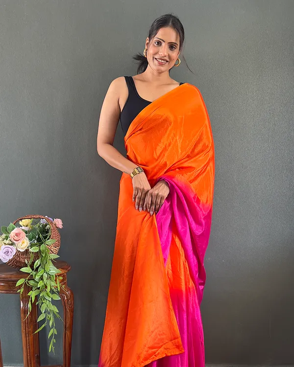 Orange_And_Pink_Color_1-Minute_Ready_To_Wear_Georgette_Saree_With_Blouse_Piece