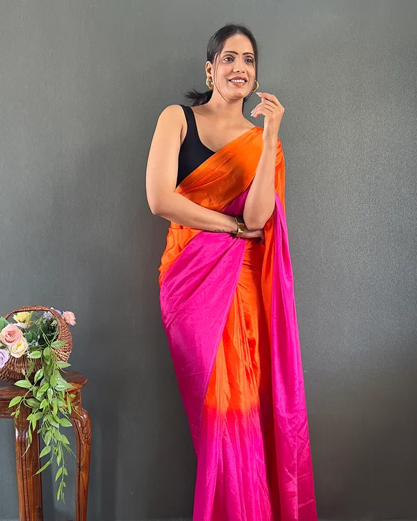 Orange_And_Pink_Color_1-Minute_Ready_To_Wear_Georgette_Saree_With_Blouse_Piece