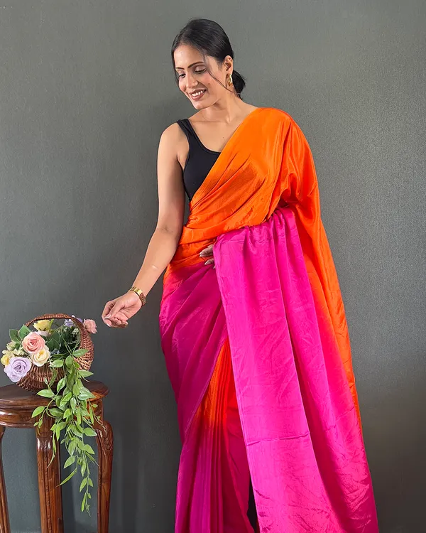 Orange_And_Pink_Color_1-Minute_Ready_To_Wear_Georgette_Saree_With_Blouse_Piece