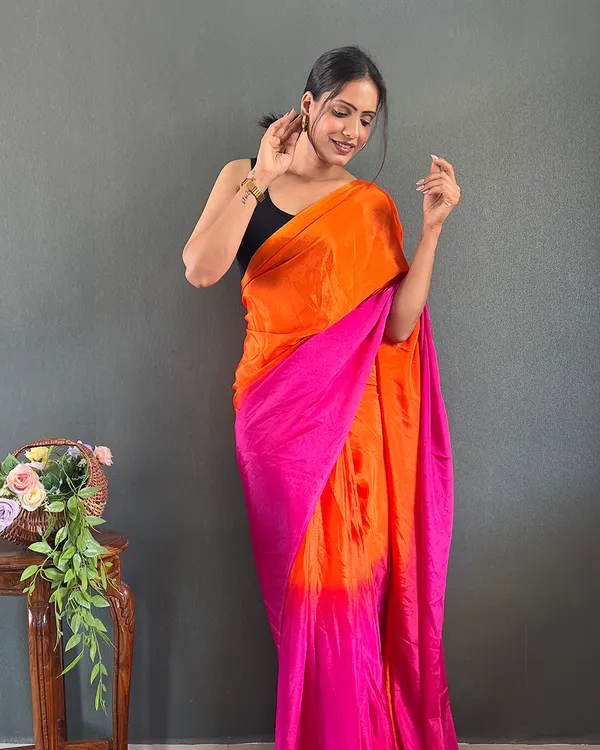 Orange_And_Pink_Color_1-Minute_Ready_To_Wear_Georgette_Saree_With_Blouse_Piece