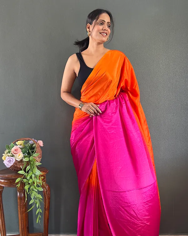 Orange_And_Pink_Color_1-Minute_Ready_To_Wear_Georgette_Saree_With_Blouse_Piece