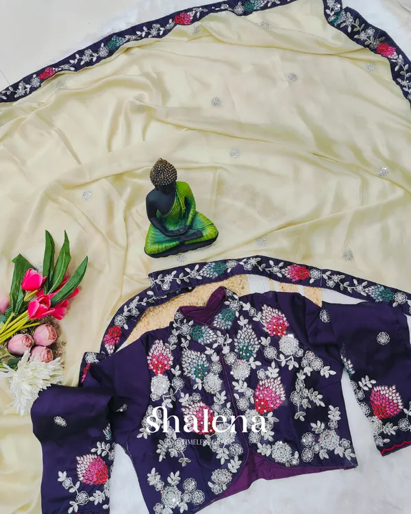 Vibrant_Beige_Rangoli_Silk_Sequence_Embroidery_Work_Saree_With_Stitched_Blouse
