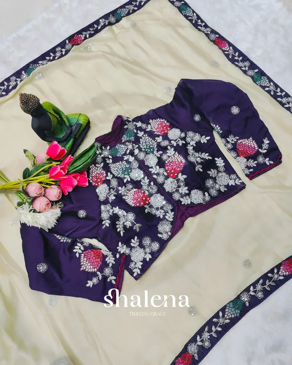 Vibrant_Beige_Rangoli_Silk_Sequence_Embroidery_Work_Saree_With_Stitched_Blouse