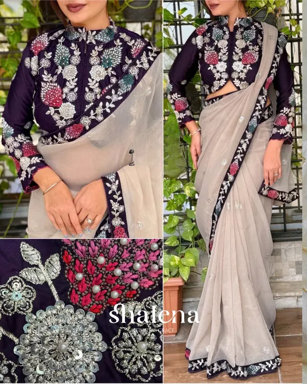 Vibrant_Beige_Rangoli_Silk_Sequence_Embroidery_Work_Saree_With_Stitched_Blouse