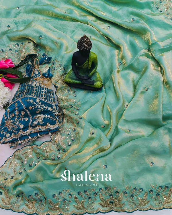 Extraordinary_Turquoise_Fendy_Silk_Sequence_Embroidery_Work_Saree_With_Stitched_Blouse