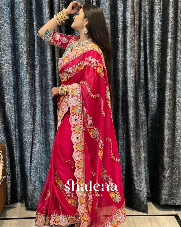 Seraphic_Dark_Pink_Rangoli_Silk_Sequence_Embroidery_Work_Saree_With_Stitched_Blouse