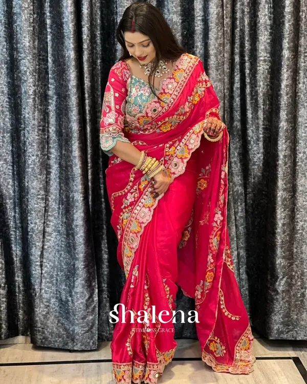 Seraphic_Dark_Pink_Rangoli_Silk_Sequence_Embroidery_Work_Saree_With_Stitched_Blouse