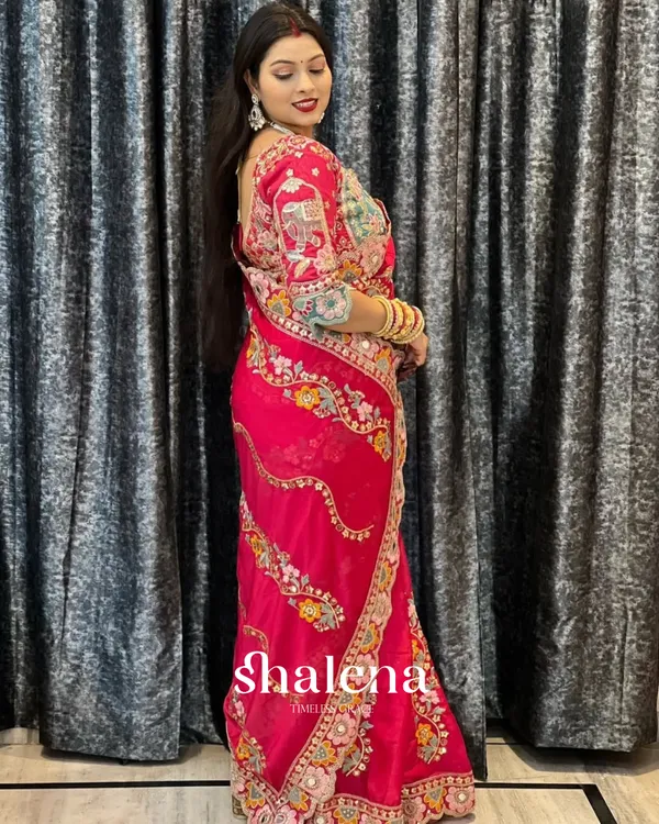Seraphic_Dark_Pink_Rangoli_Silk_Sequence_Embroidery_Work_Saree_With_Stitched_Blouse