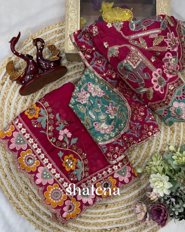 Seraphic_Dark_Pink_Rangoli_Silk_Sequence_Embroidery_Work_Saree_With_Stitched_Blouse