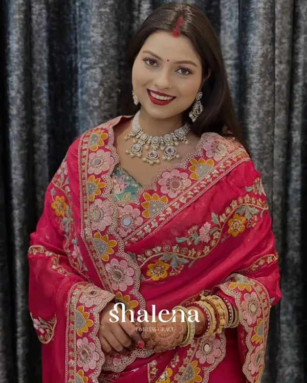 Seraphic_Dark_Pink_Rangoli_Silk_Sequence_Embroidery_Work_Saree_With_Stitched_Blouse