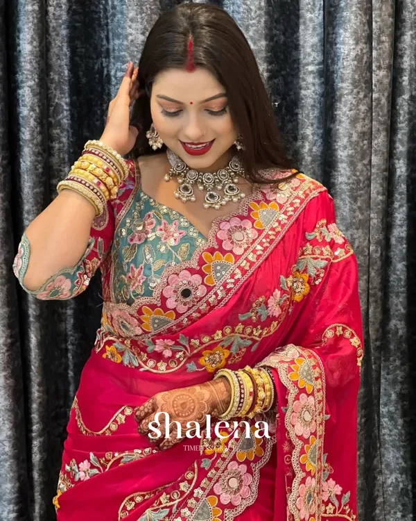 Seraphic_Dark_Pink_Rangoli_Silk_Sequence_Embroidery_Work_Saree_With_Stitched_Blouse