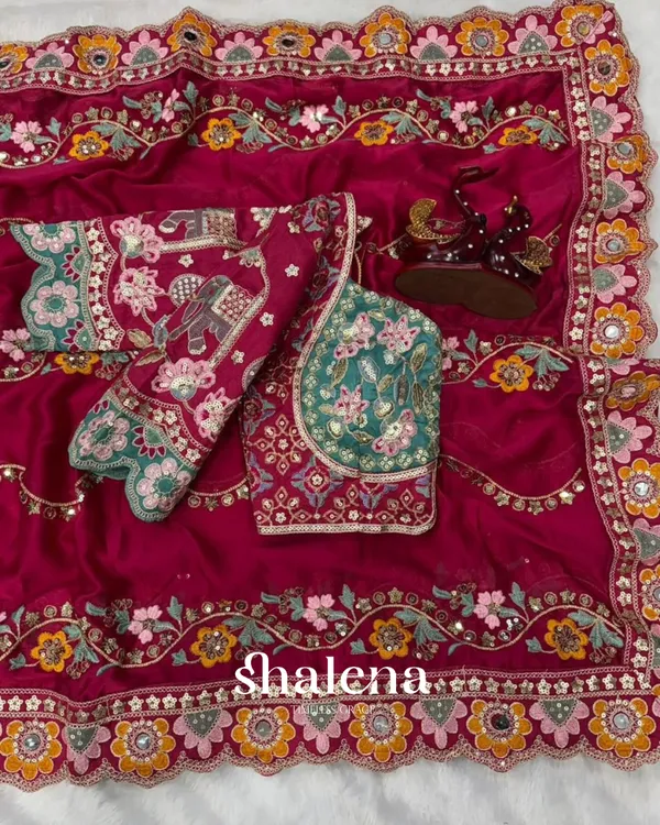 Seraphic_Dark_Pink_Rangoli_Silk_Sequence_Embroidery_Work_Saree_With_Stitched_Blouse