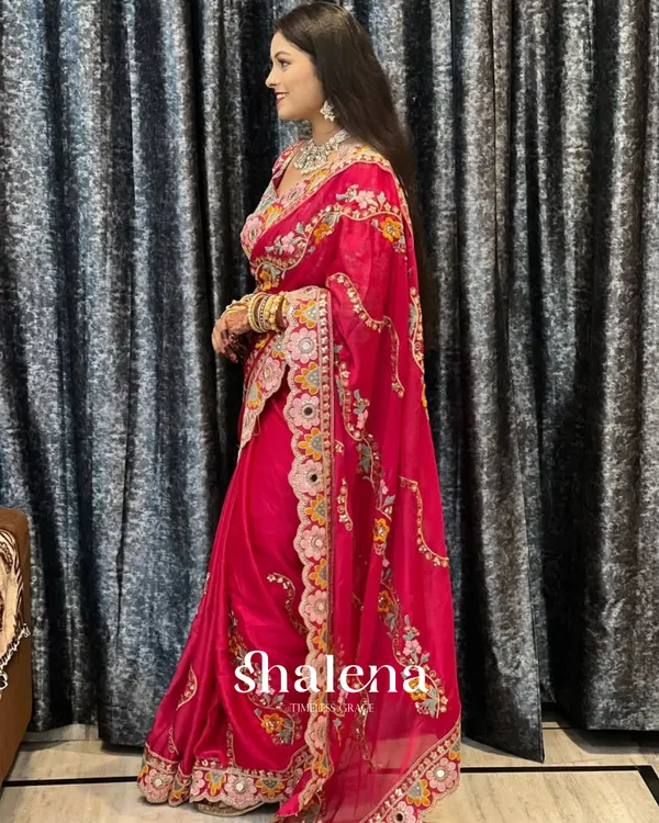 Seraphic_Dark_Pink_Rangoli_Silk_Sequence_Embroidery_Work_Saree_With_Stitched_Blouse