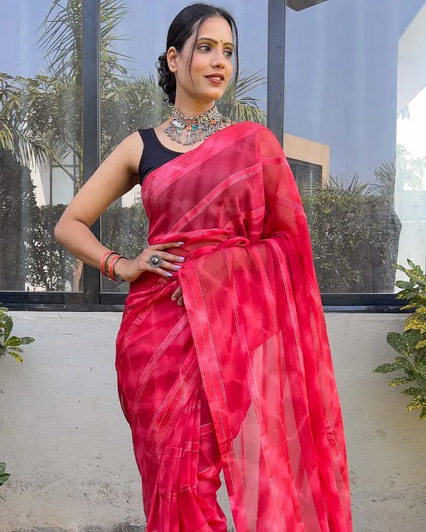 Red_color_1-Minute_Ready_To_Wear_Naylon_Saree_With_Blouse_Piece