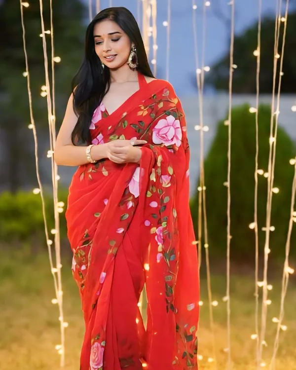 Red_Color_1-Minute_Ready_To_Wear_Georgette_Saree_With_Blouse_Piece