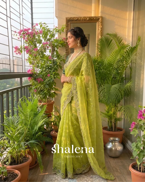 Pulsating_Green_Fendy_Silk_Sequence_Embroidery_Work_Saree_With_Stitched_Blouse