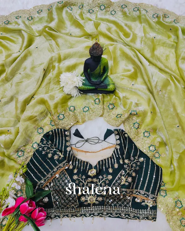 Pulsating_Green_Fendy_Silk_Sequence_Embroidery_Work_Saree_With_Stitched_Blouse