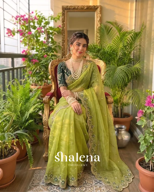 Pulsating_Green_Fendy_Silk_Sequence_Embroidery_Work_Saree_With_Stitched_Blouse
