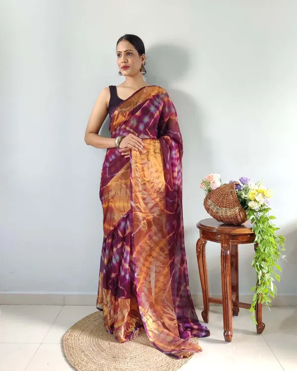 Marron_Color_1-Minute_Ready_To_Wear_Georgette_Saree_With_Blouse_Piece