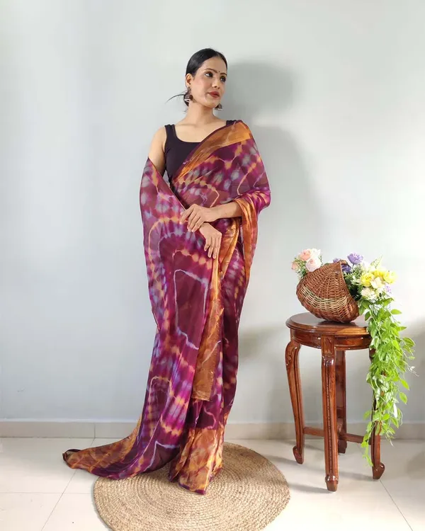 Marron_Color_1-Minute_Ready_To_Wear_Georgette_Saree_With_Blouse_Piece