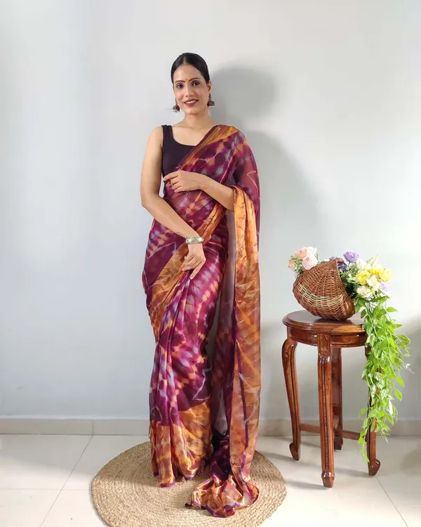 Marron_Color_1-Minute_Ready_To_Wear_Georgette_Saree_With_Blouse_Piece