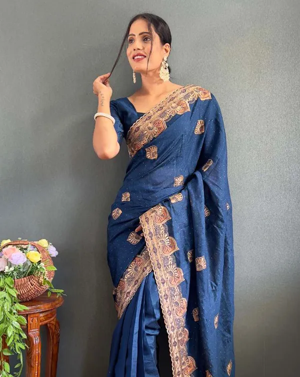 Bottle_blue_Color_1_-_Minute_Ready_to_Wear_Vichitra_silk_Saree_with_Unstitch_Blouse_Piece