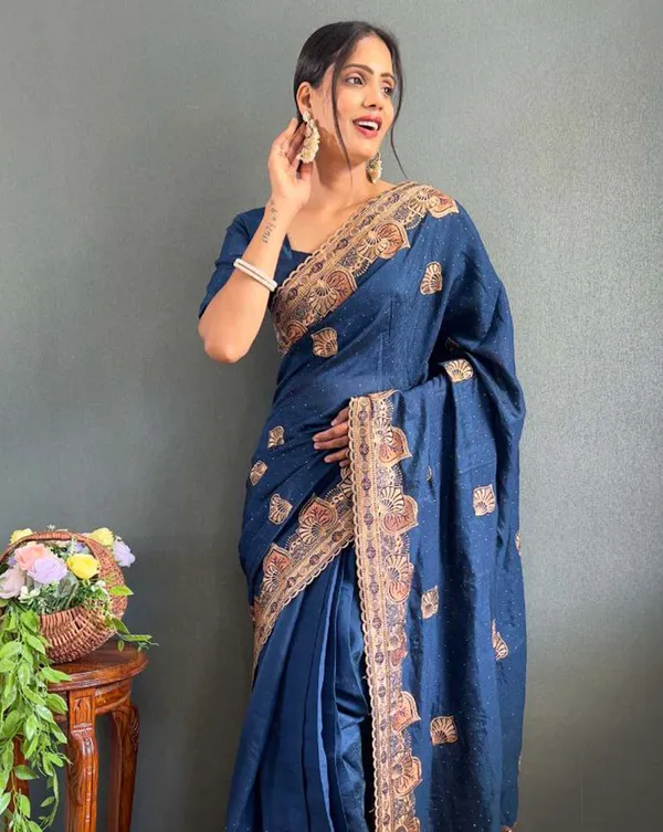 Bottle_blue_Color_1_-_Minute_Ready_to_Wear_Vichitra_silk_Saree_with_Unstitch_Blouse_Piece