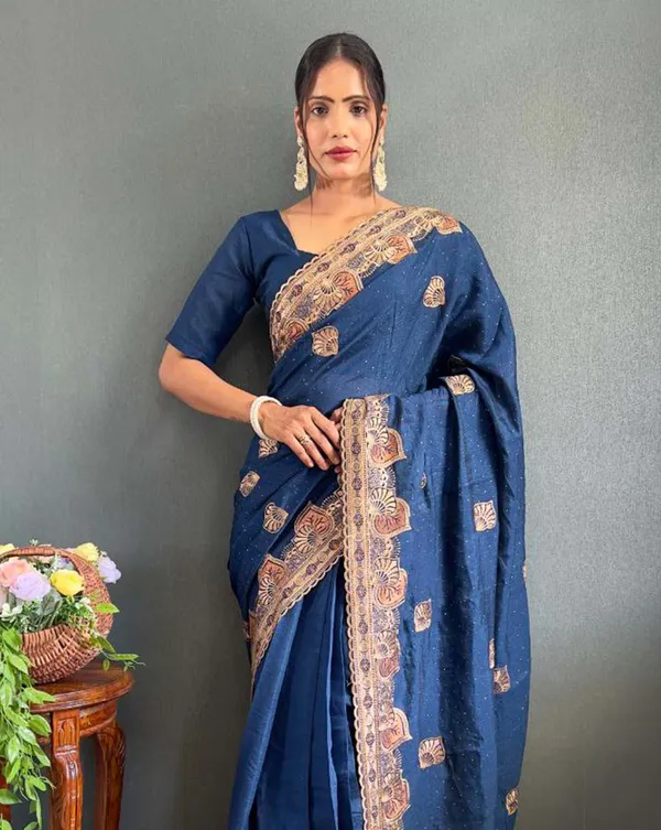 Bottle_blue_Color_1_-_Minute_Ready_to_Wear_Vichitra_silk_Saree_with_Unstitch_Blouse_Piece