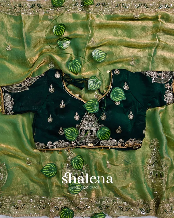 Beautiful_Green_Embroidery_Work_Chiffon_Silk_Saree_With_Fairytale_Full_Stitched_Blouse