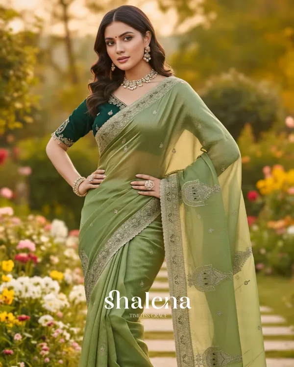 Beautiful_Green_Embroidery_Work_Chiffon_Silk_Saree_With_Fairytale_Full_Stitched_Blouse