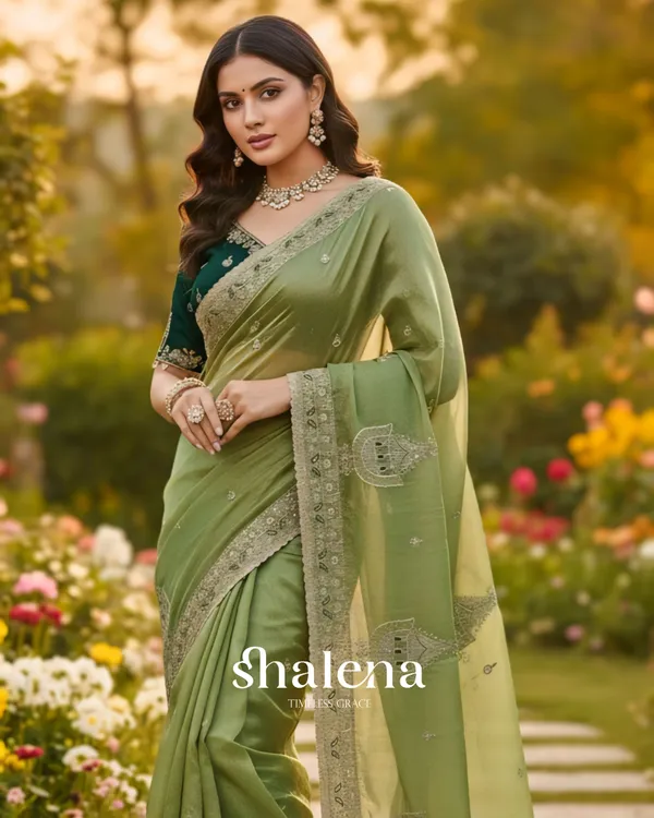 Beautiful_Green_Embroidery_Work_Chiffon_Silk_Saree_With_Fairytale_Full_Stitched_Blouse