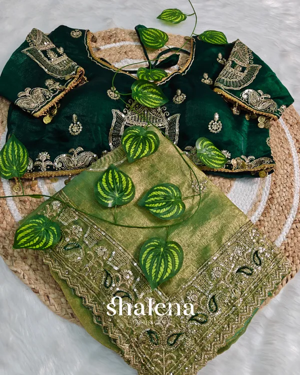 Beautiful_Green_Embroidery_Work_Chiffon_Silk_Saree_With_Fairytale_Full_Stitched_Blouse