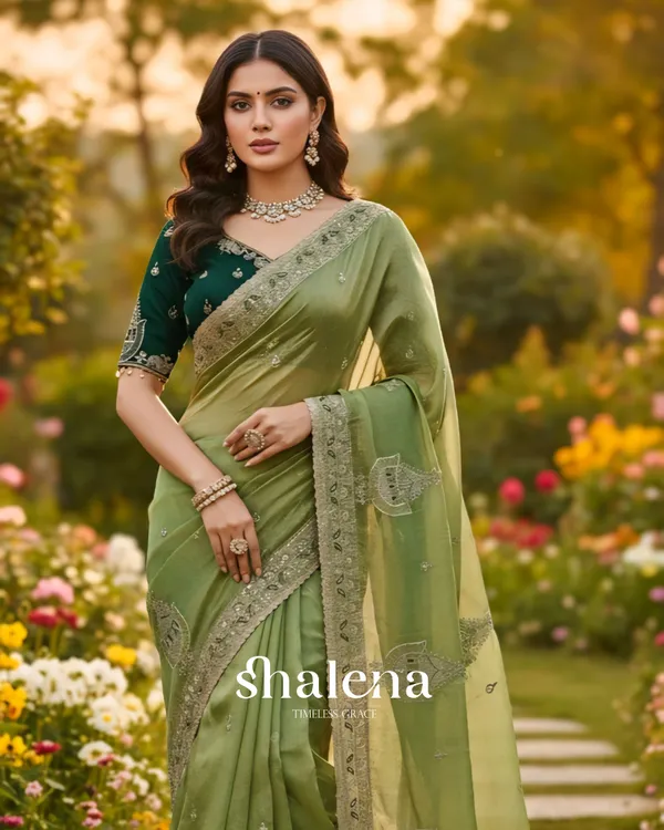 Beautiful_Green_Embroidery_Work_Chiffon_Silk_Saree_With_Fairytale_Full_Stitched_Blouse
