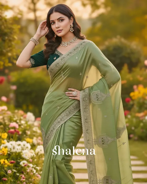Beautiful_Green_Embroidery_Work_Chiffon_Silk_Saree_With_Fairytale_Full_Stitched_Blouse