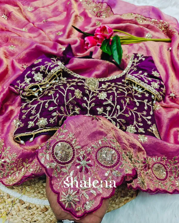 Grandiose_Pink_Fendy_Chiffon_Silk_Sequence_Embroidery_Work_Saree_With_Stitched_Blouse