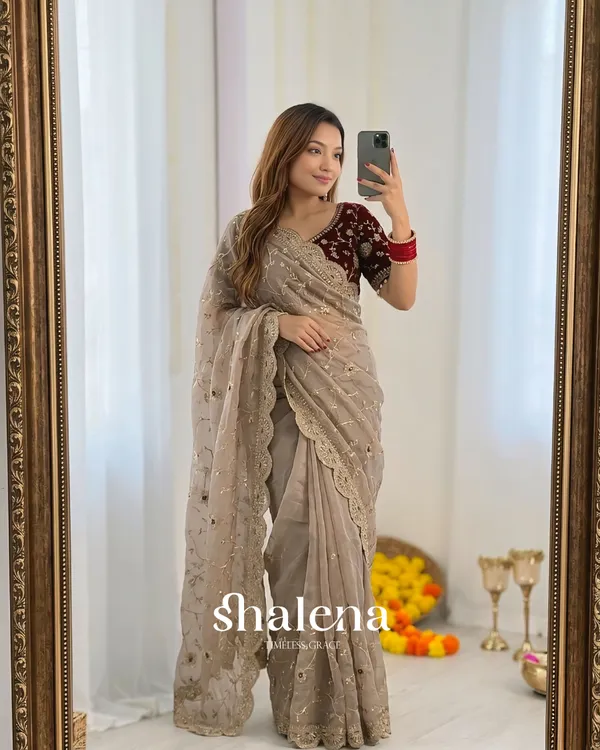 Blissful_Beige_Fendy_Silk_Sequence_Embroidery_Work_Saree_With_Stitched_Blouse