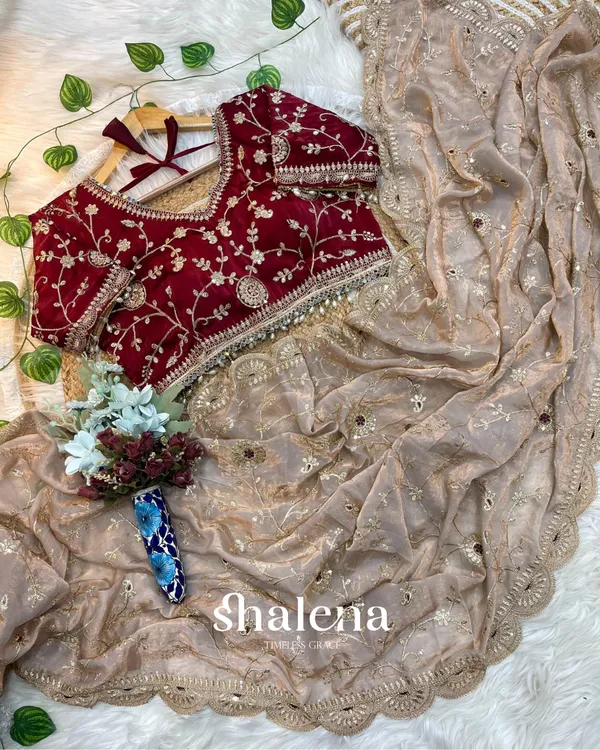Blissful_Beige_Fendy_Silk_Sequence_Embroidery_Work_Saree_With_Stitched_Blouse
