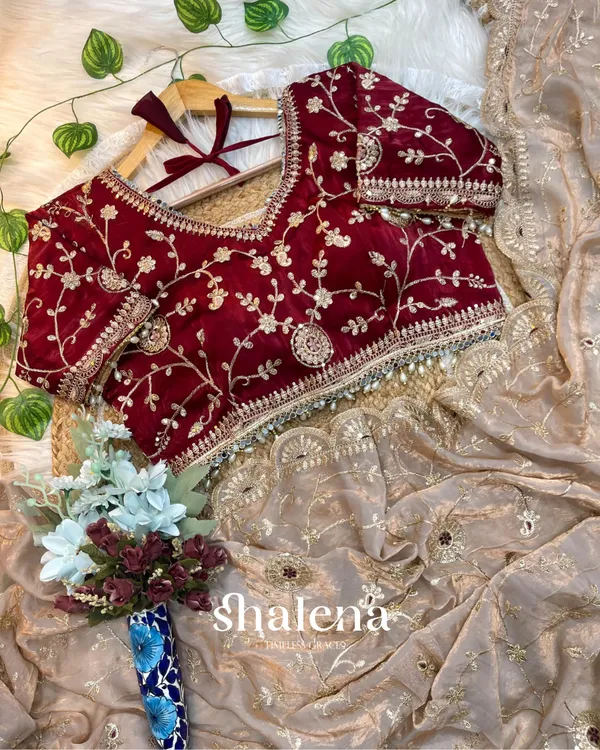 Blissful_Beige_Fendy_Silk_Sequence_Embroidery_Work_Saree_With_Stitched_Blouse