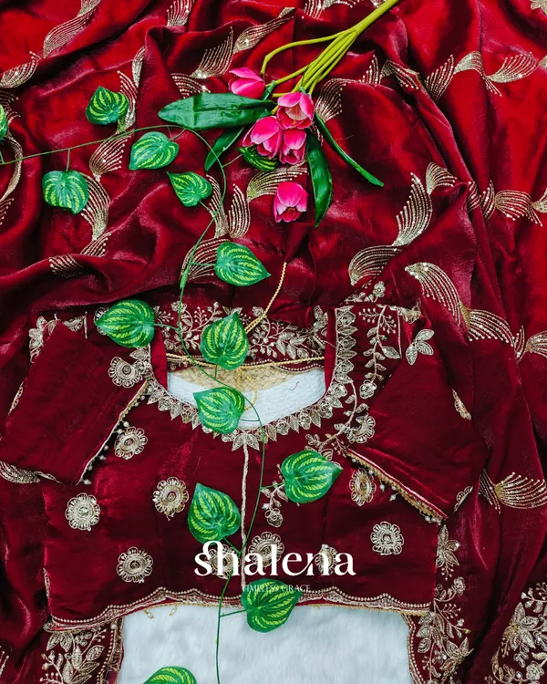 Dalliance_Maroon_Fendy_Silk_Sequence_Embroidery_Work_Saree_With_Stitched_Blouse