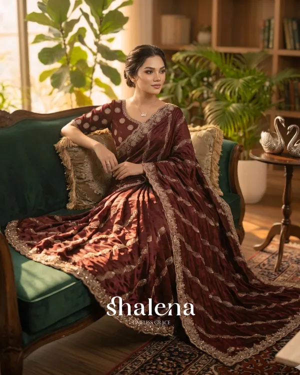 Dalliance_Maroon_Fendy_Silk_Sequence_Embroidery_Work_Saree_With_Stitched_Blouse