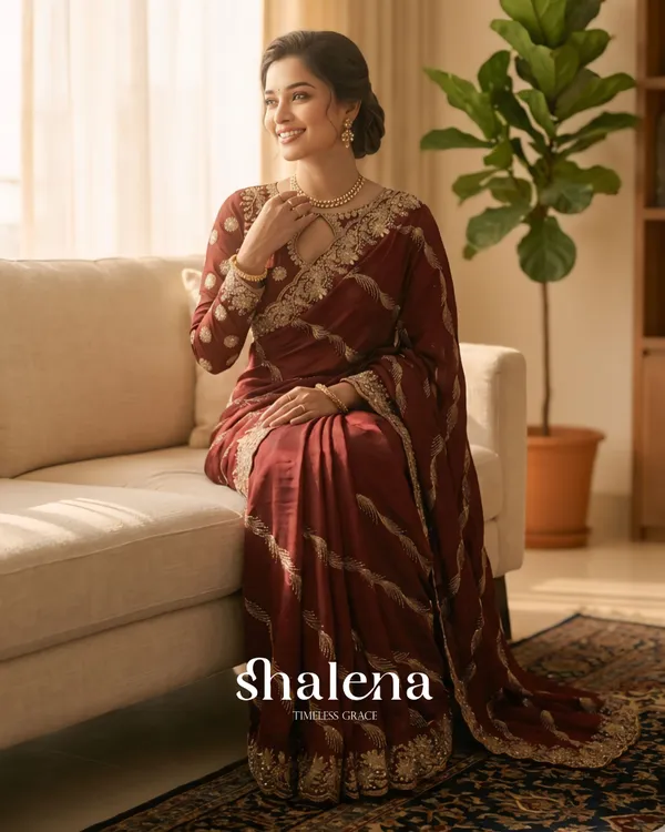 Dalliance_Maroon_Fendy_Silk_Sequence_Embroidery_Work_Saree_With_Stitched_Blouse