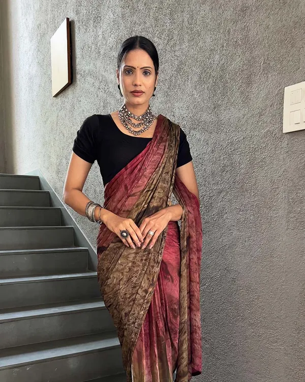 Marron_And_Brown_Color_1-Minute_Ready_To_Wear_Naylon_Saree_With_Blouse_Piece