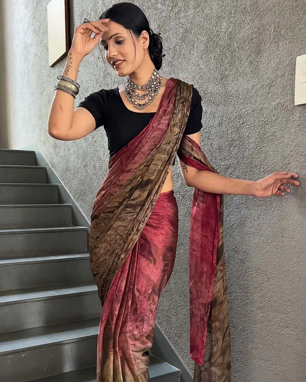 Marron_And_Brown_Color_1-Minute_Ready_To_Wear_Naylon_Saree_With_Blouse_Piece