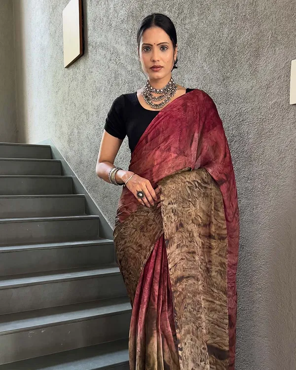Marron_And_Brown_Color_1-Minute_Ready_To_Wear_Naylon_Saree_With_Blouse_Piece