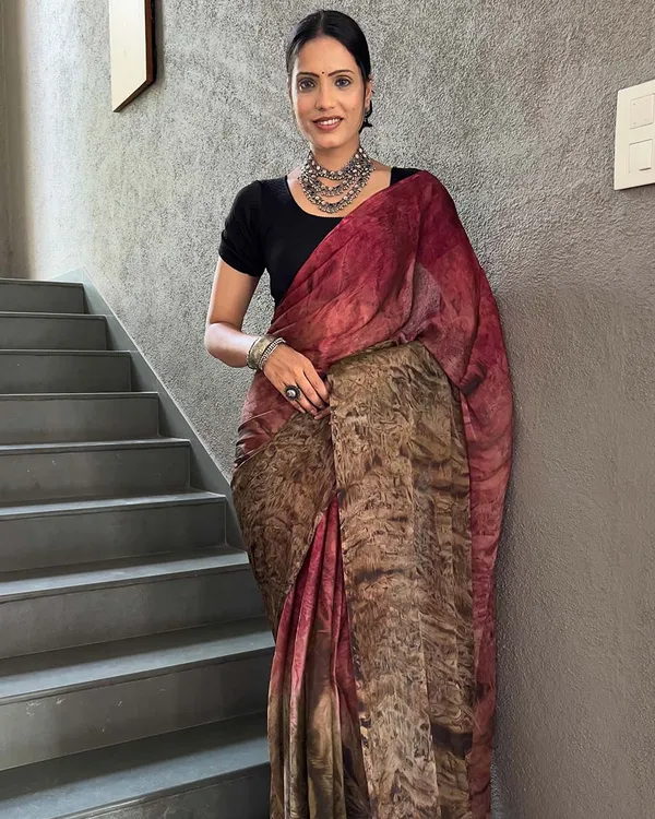 Marron_And_Brown_Color_1-Minute_Ready_To_Wear_Naylon_Saree_With_Blouse_Piece