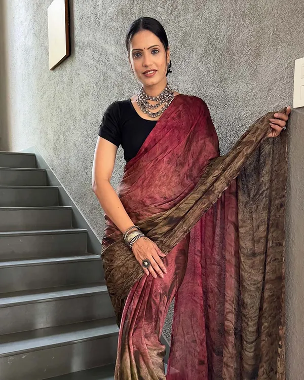 Marron_And_Brown_Color_1-Minute_Ready_To_Wear_Naylon_Saree_With_Blouse_Piece