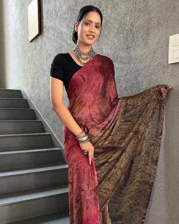 Marron_And_Brown_Color_1-Minute_Ready_To_Wear_Naylon_Saree_With_Blouse_Piece