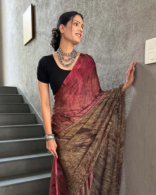 Marron_And_Brown_Color_1-Minute_Ready_To_Wear_Naylon_Saree_With_Blouse_Piece